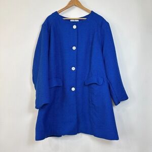 Signature Collection Long Coat Womens 3X Cobalt Blue Textured Mod Retro Artsy